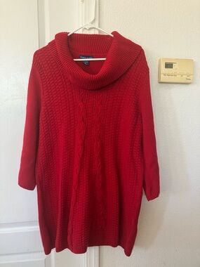 Karen Scott Bright Red Cable Cowl-Neck Sweater